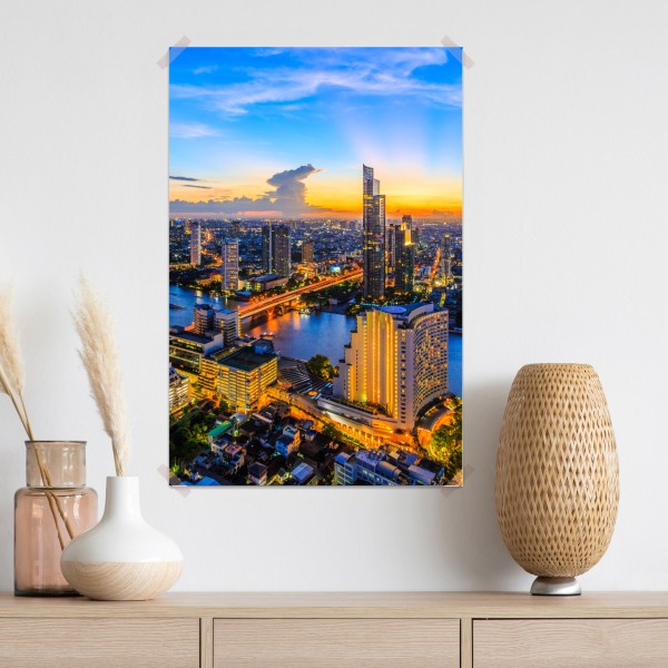 Plakat tętniąca życiem panorama miasta o zmierzchu – Wallissimo® Plakat tętniąca życiem panorama miasta o zmierzchu – Wallissimo®