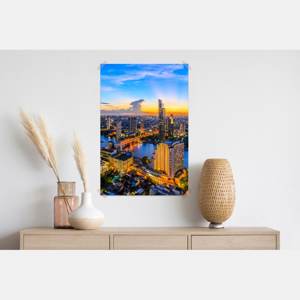 Plakat tętniąca życiem panorama miasta o zmierzchu – Wallissimo® Plakat tętniąca życiem panorama miasta o zmierzchu – Wallissimo®