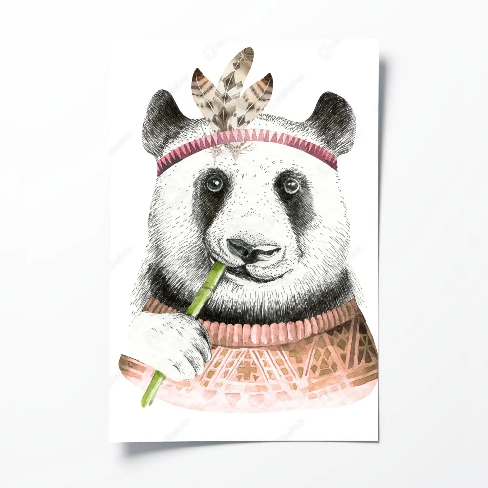 Plakat boho akwarelowa panda z piórami – Wallissimo® Plakat boho akwarelowa panda z piórami – Wallissimo®