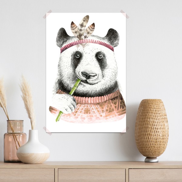 Plakat boho akwarelowa panda z piórami – Wallissimo® Plakat boho akwarelowa panda z piórami – Wallissimo®
