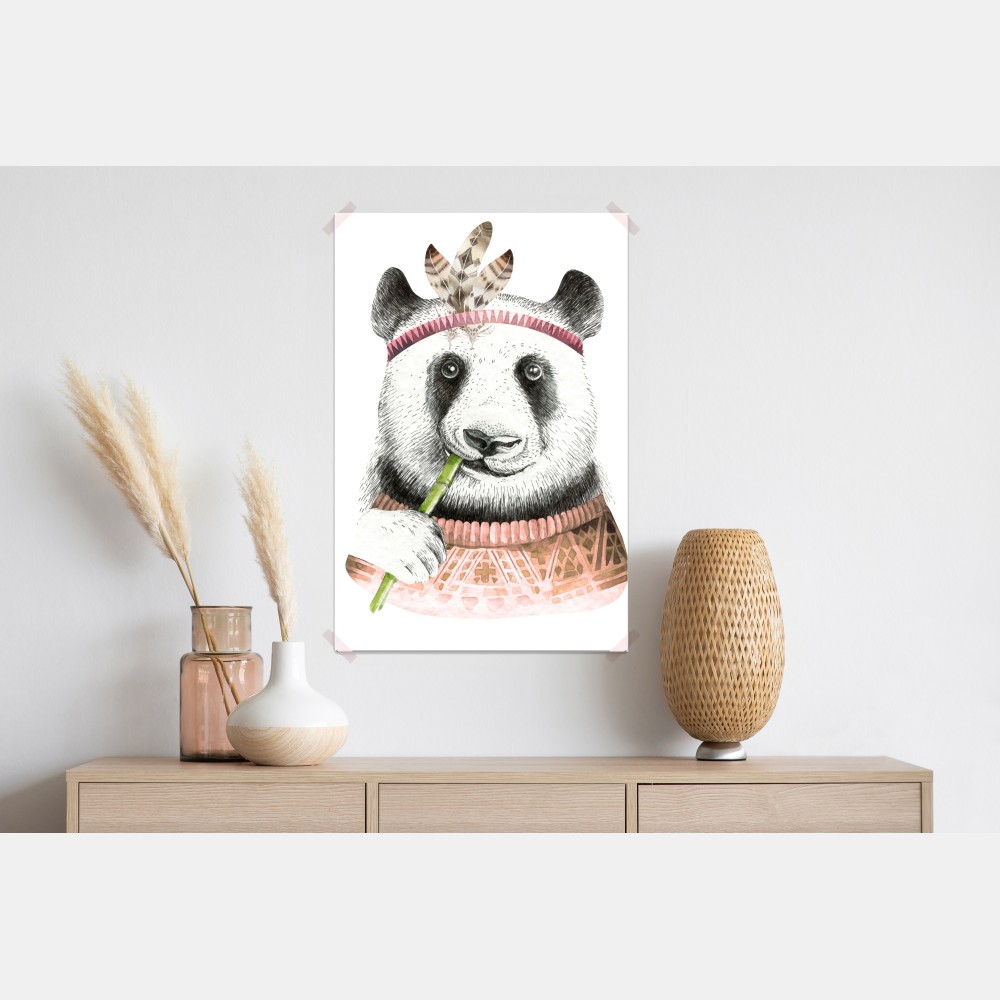 Plakat boho akwarelowa panda z piórami – Wallissimo® Plakat boho akwarelowa panda z piórami – Wallissimo®