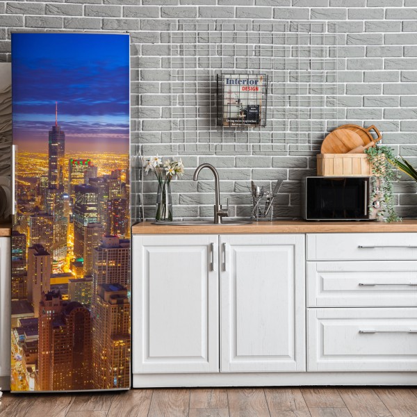 Naklejka na lodówkę elegancki portret gejszy w czerwonym i czarnym kimonie – Wallissimo®