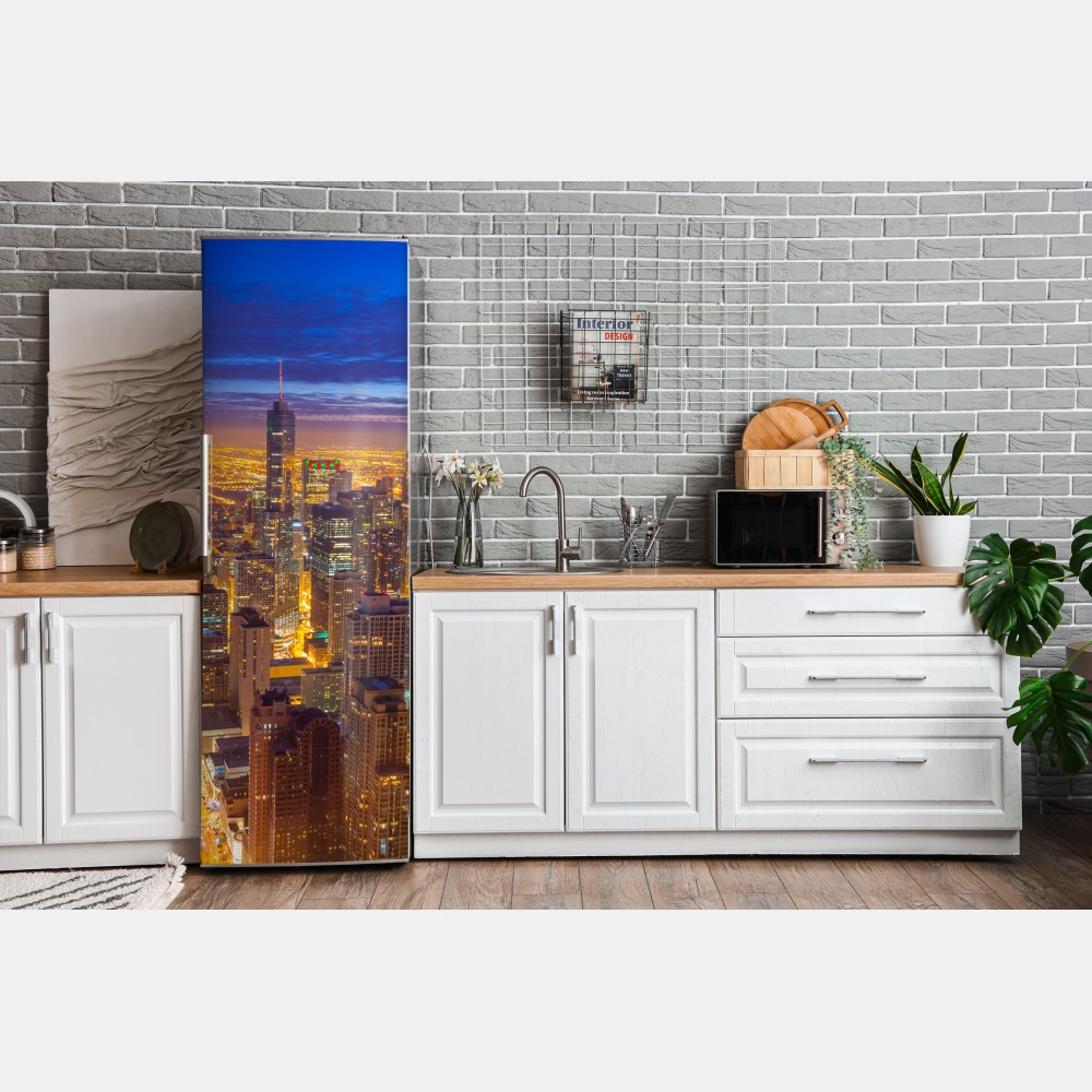 Naklejka na lodówkę Chicago nocna panorama miasta – Wallissimo® Naklejka na lodówkę Chicago nocna panorama miasta – Wallissimo®