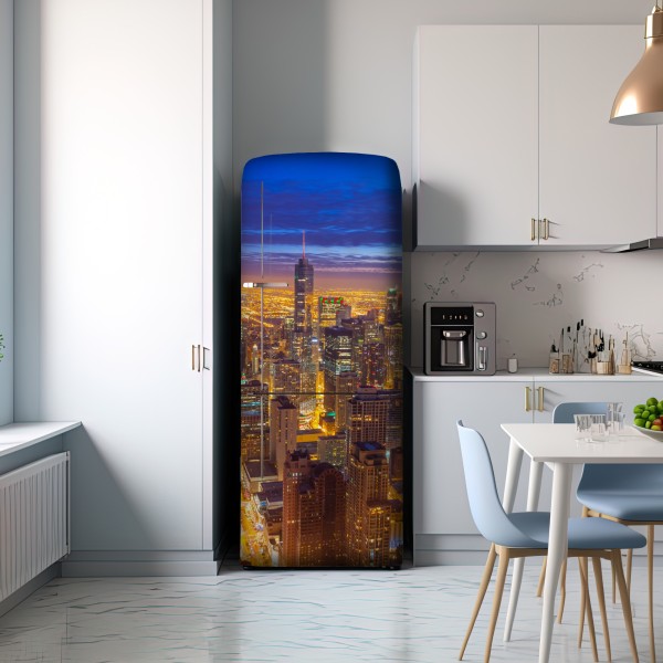 Naklejka na lodówkę Chicago nocna panorama miasta – Wallissimo® Naklejka na lodówkę Chicago nocna panorama miasta – Wallissimo®