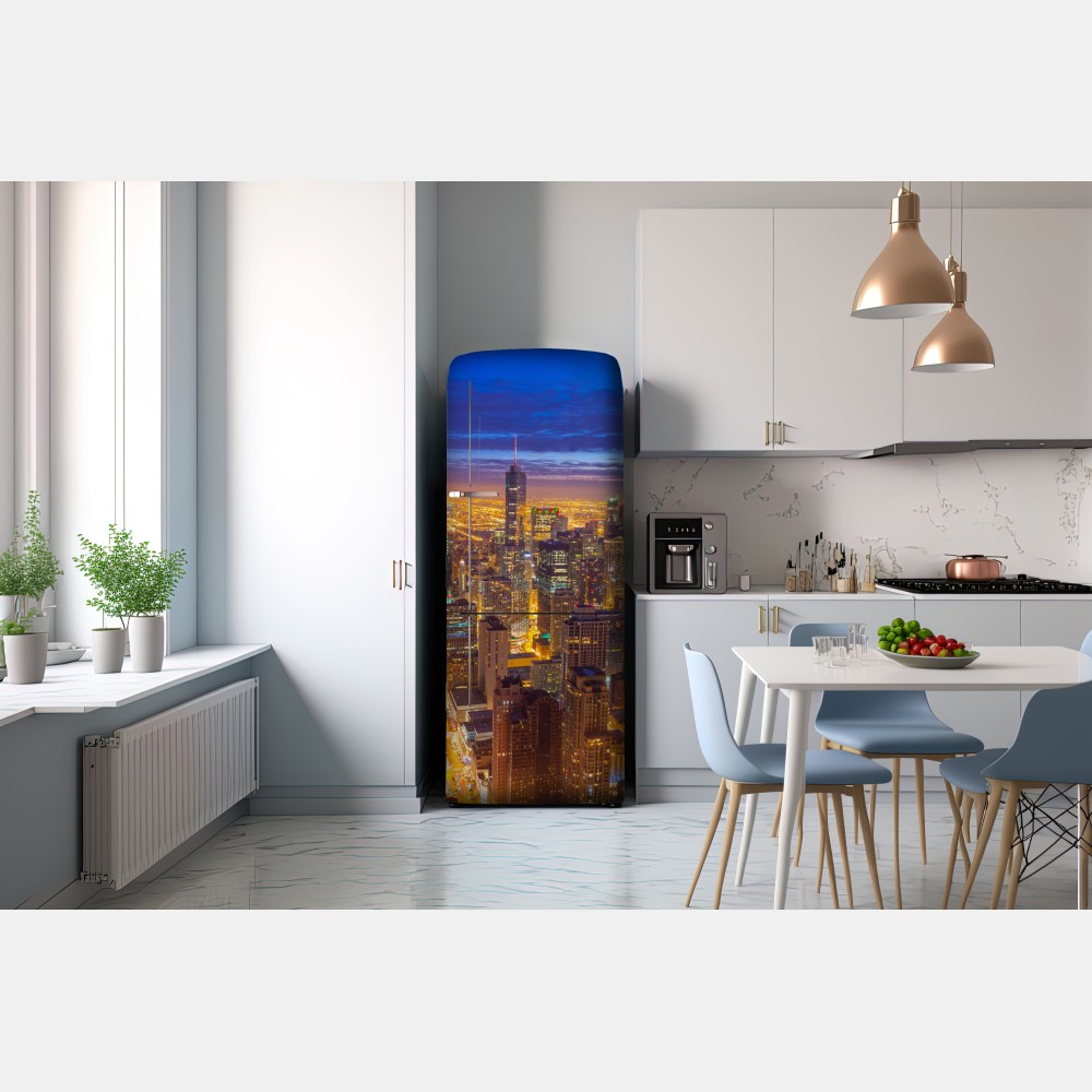 Naklejka na lodówkę Chicago nocna panorama miasta – Wallissimo® Naklejka na lodówkę Chicago nocna panorama miasta – Wallissimo®
