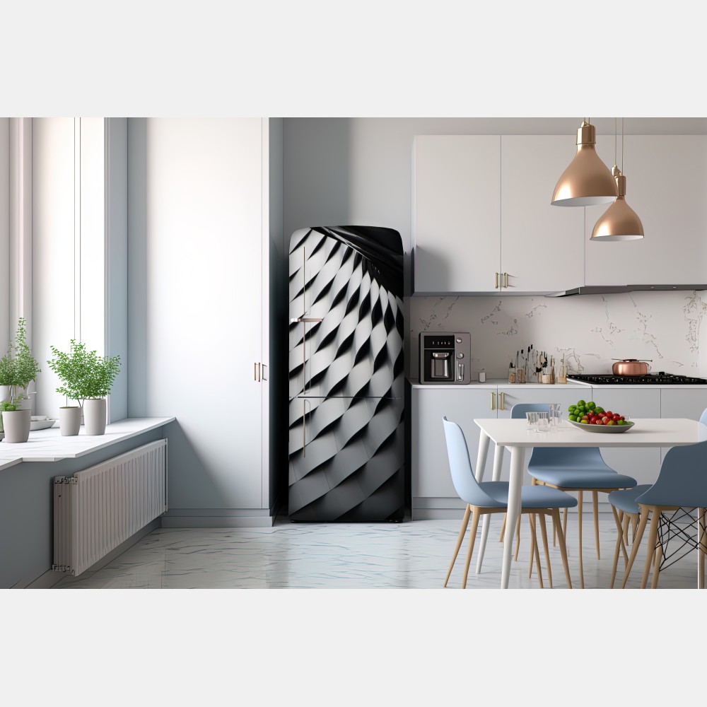 Naklejka na lodówkę monochromatyczny geometryczny wzór z metalu – Wallissimo® Naklejka na lodówkę monochromatyczny geometryczny wzór z metalu – Wallissimo®