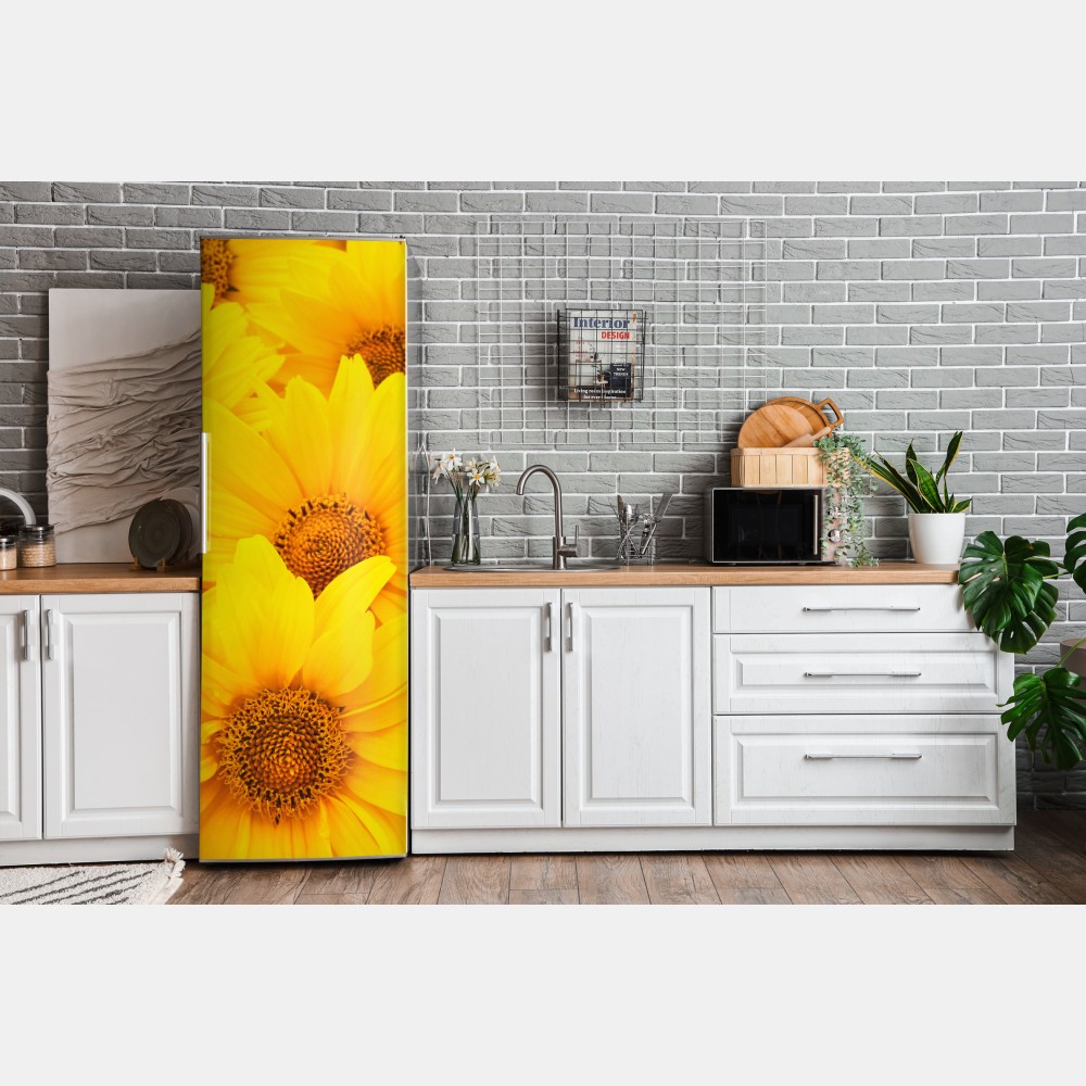 Naklejka na lodówkę intensywne żółte słoneczniki w zbliżeniu – Wallissimo® Naklejka na lodówkę intensywne żółte słoneczniki w zbliżeniu – Wallissimo®