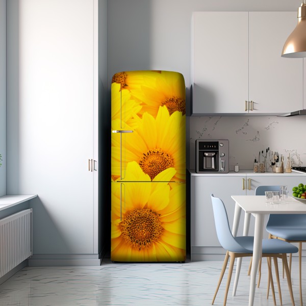 Naklejka na lodówkę intensywne żółte słoneczniki w zbliżeniu – Wallissimo® Naklejka na lodówkę intensywne żółte słoneczniki w zbliżeniu – Wallissimo®