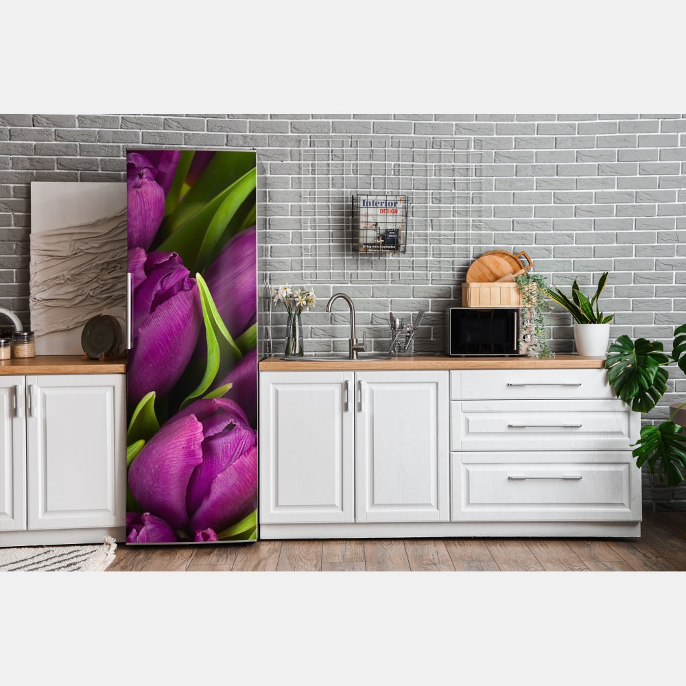 Naklejka na lodówkę fioletowy bukiet tulipanów – Wallissimo® Naklejka na lodówkę fioletowy bukiet tulipanów – Wallissimo®