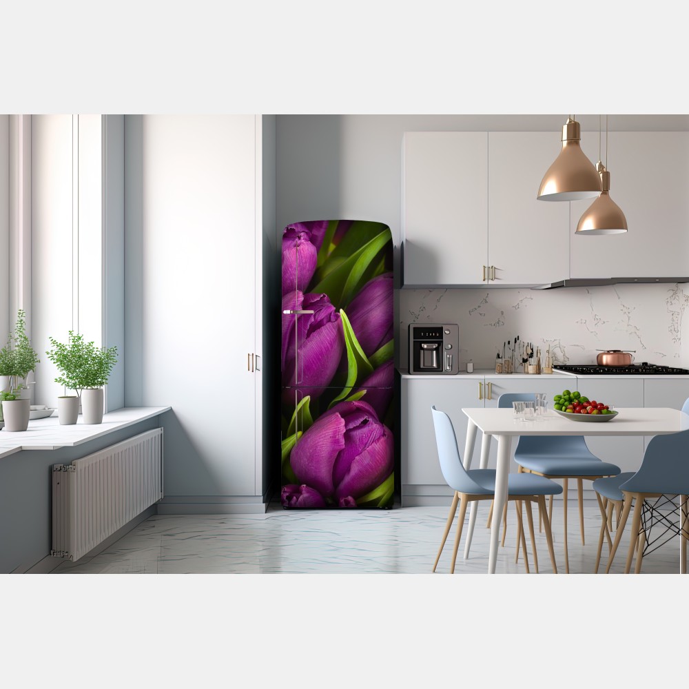 Naklejka na lodówkę fioletowy bukiet tulipanów – Wallissimo® Naklejka na lodówkę fioletowy bukiet tulipanów – Wallissimo®