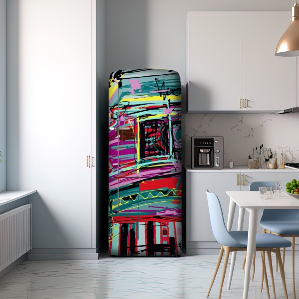 Naklejka na lodówkę żywa turkusowa abstrakcyjna kompozycja samochodowa – Wallissimo® Naklejka na lodówkę żywa turkusowa abstrakcyjna kompozycja samochodowa – Wallissimo®