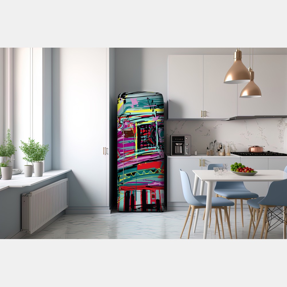 Naklejka na lodówkę żywa turkusowa abstrakcyjna kompozycja samochodowa – Wallissimo® Naklejka na lodówkę żywa turkusowa abstrakcyjna kompozycja samochodowa – Wallissimo®