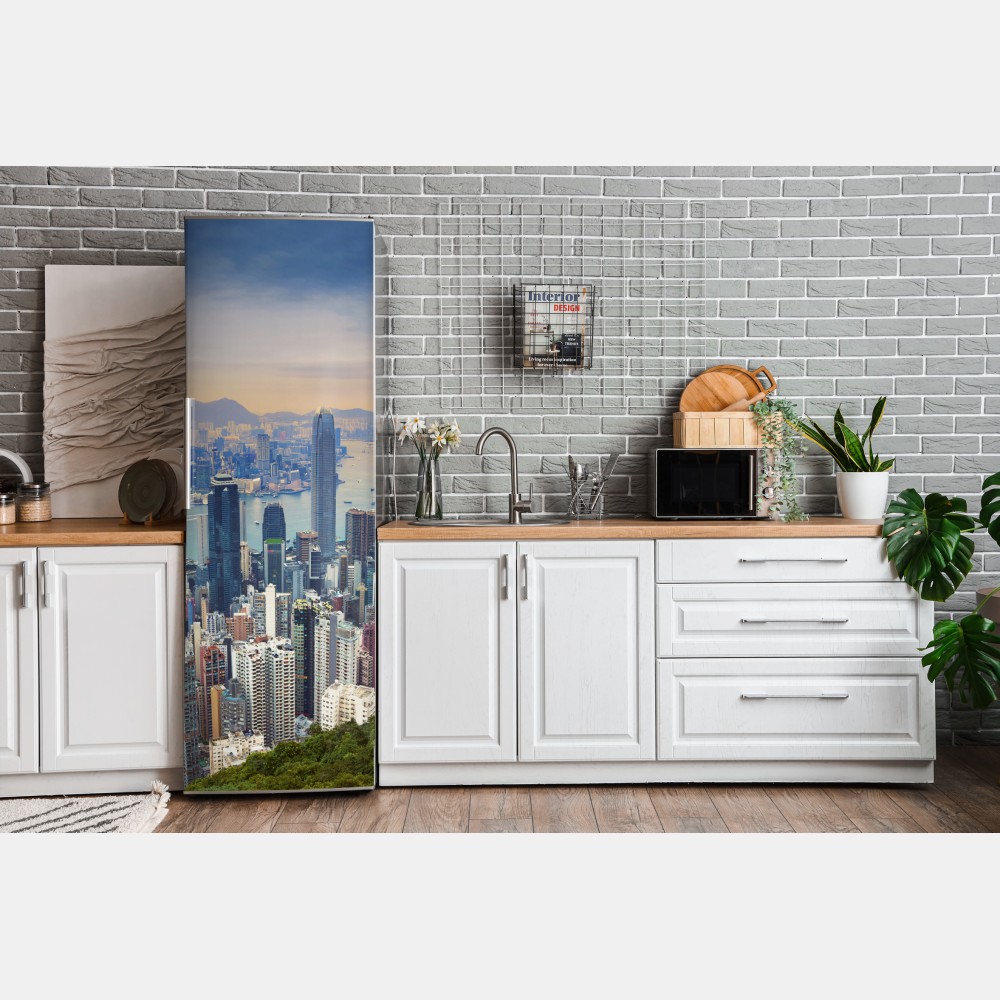 Naklejka na lodówkę Hong Kong panorama miasta o zmierzchu – Wallissimo® Naklejka na lodówkę Hong Kong panorama miasta o zmierzchu – Wallissimo®