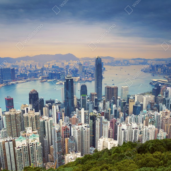 Naklejka na lodówkę Hong Kong panorama miasta o zmierzchu – Wallissimo® Naklejka na lodówkę Hong Kong panorama miasta o zmierzchu – Wallissimo®