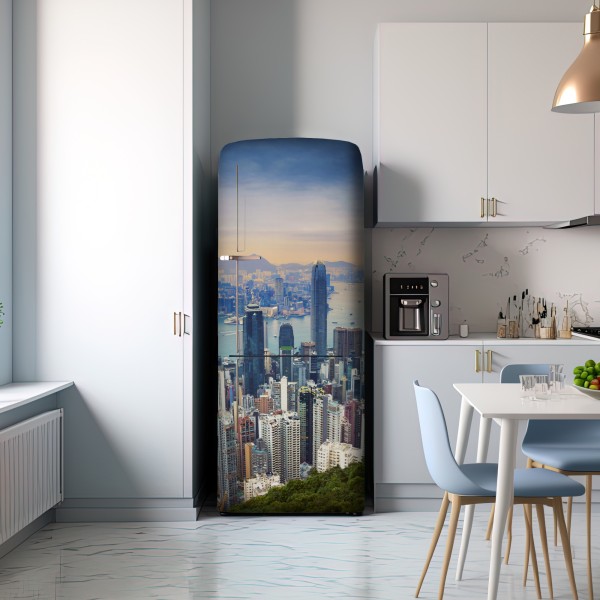 Naklejka na lodówkę Hong Kong panorama miasta o zmierzchu – Wallissimo® Naklejka na lodówkę Hong Kong panorama miasta o zmierzchu – Wallissimo®