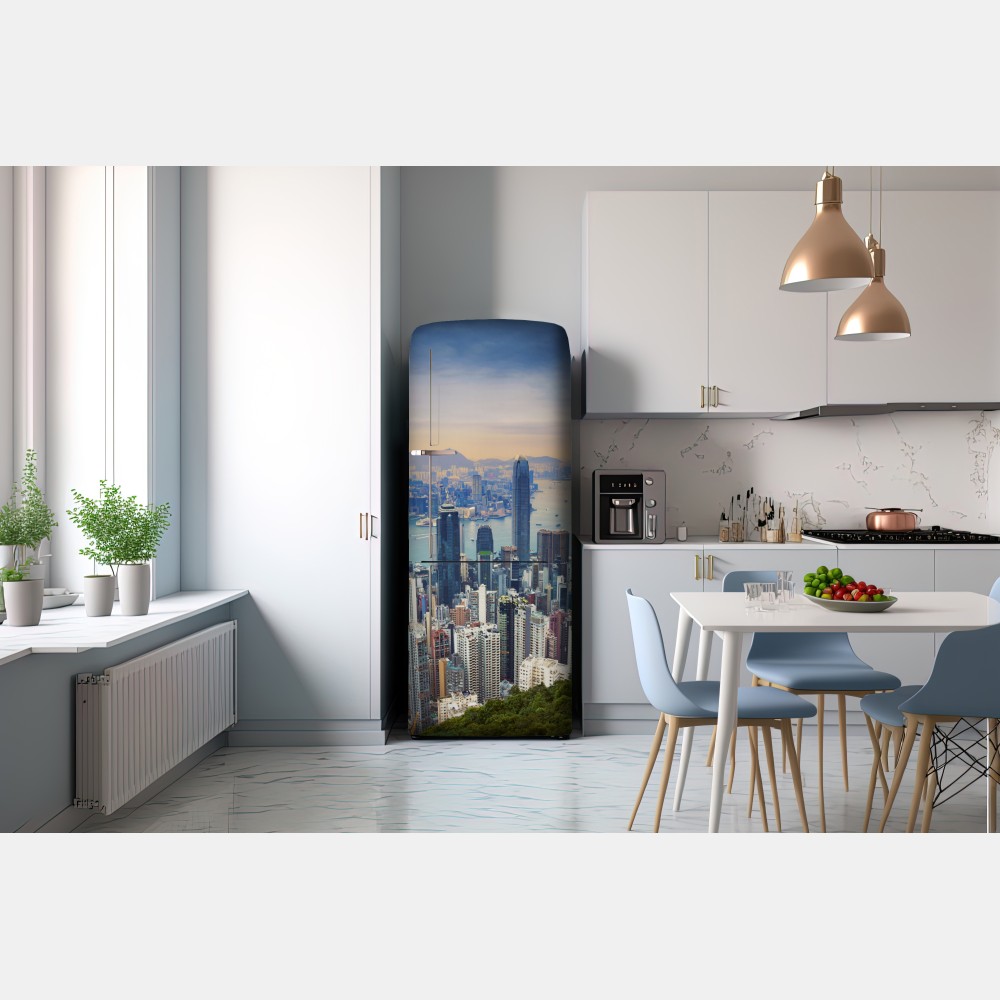 Naklejka na lodówkę Hong Kong panorama miasta o zmierzchu – Wallissimo® Naklejka na lodówkę Hong Kong panorama miasta o zmierzchu – Wallissimo®