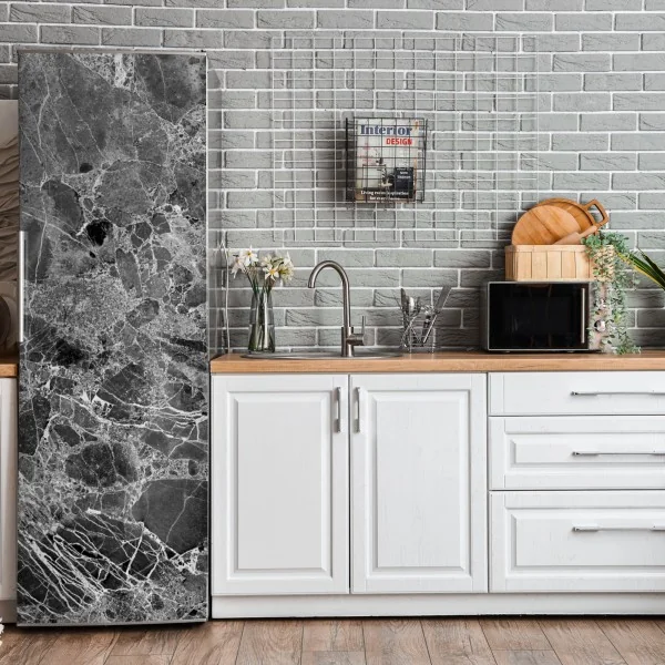 Naklejka na lodówkę delikatny rozproszony wzór kwiatowy na głębokim turkusie – Wallissimo®