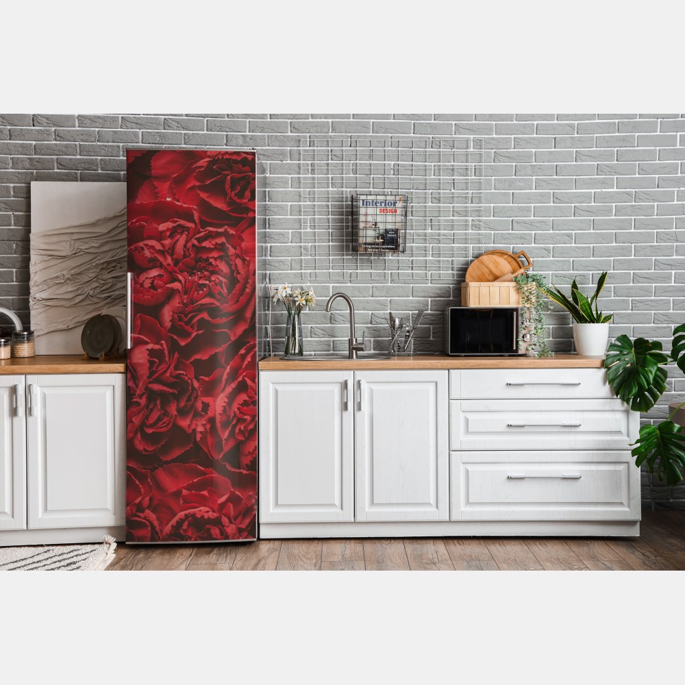 Naklejka na lodówkę retro czerwone goździki wzór kwiatowy – Wallissimo® Naklejka na lodówkę retro czerwone goździki wzór kwiatowy – Wallissimo®