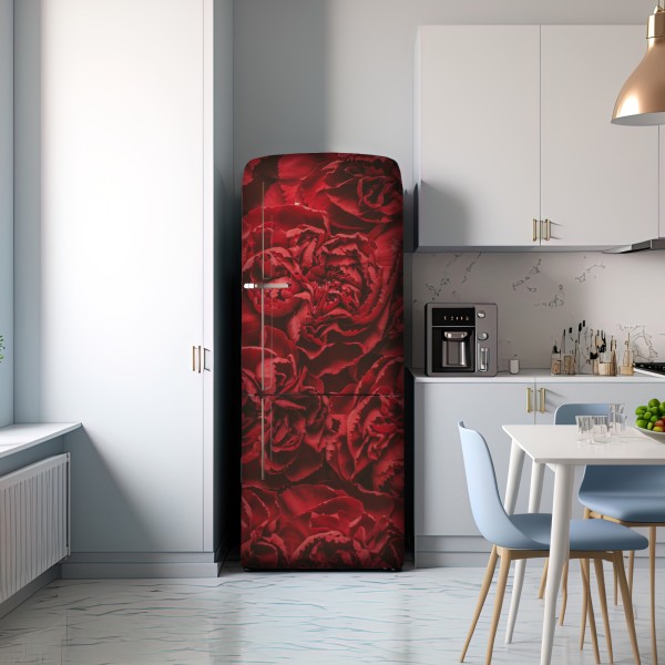 Naklejka na lodówkę retro czerwone goździki wzór kwiatowy – Wallissimo® Naklejka na lodówkę retro czerwone goździki wzór kwiatowy – Wallissimo®