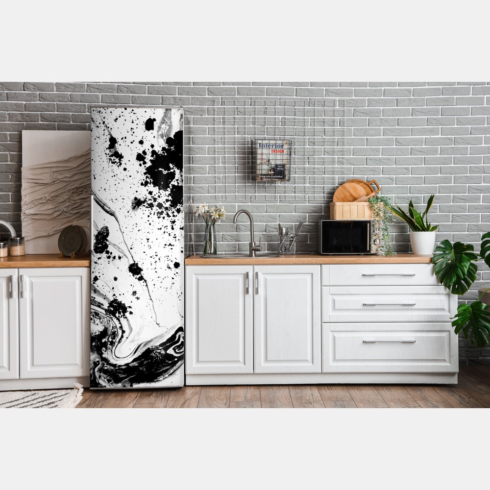 Naklejka na lodówkę monochromatyczny marmur atramentowy abstrakcja – Wallissimo® Naklejka na lodówkę monochromatyczny marmur atramentowy abstrakcja – Wallissimo®
