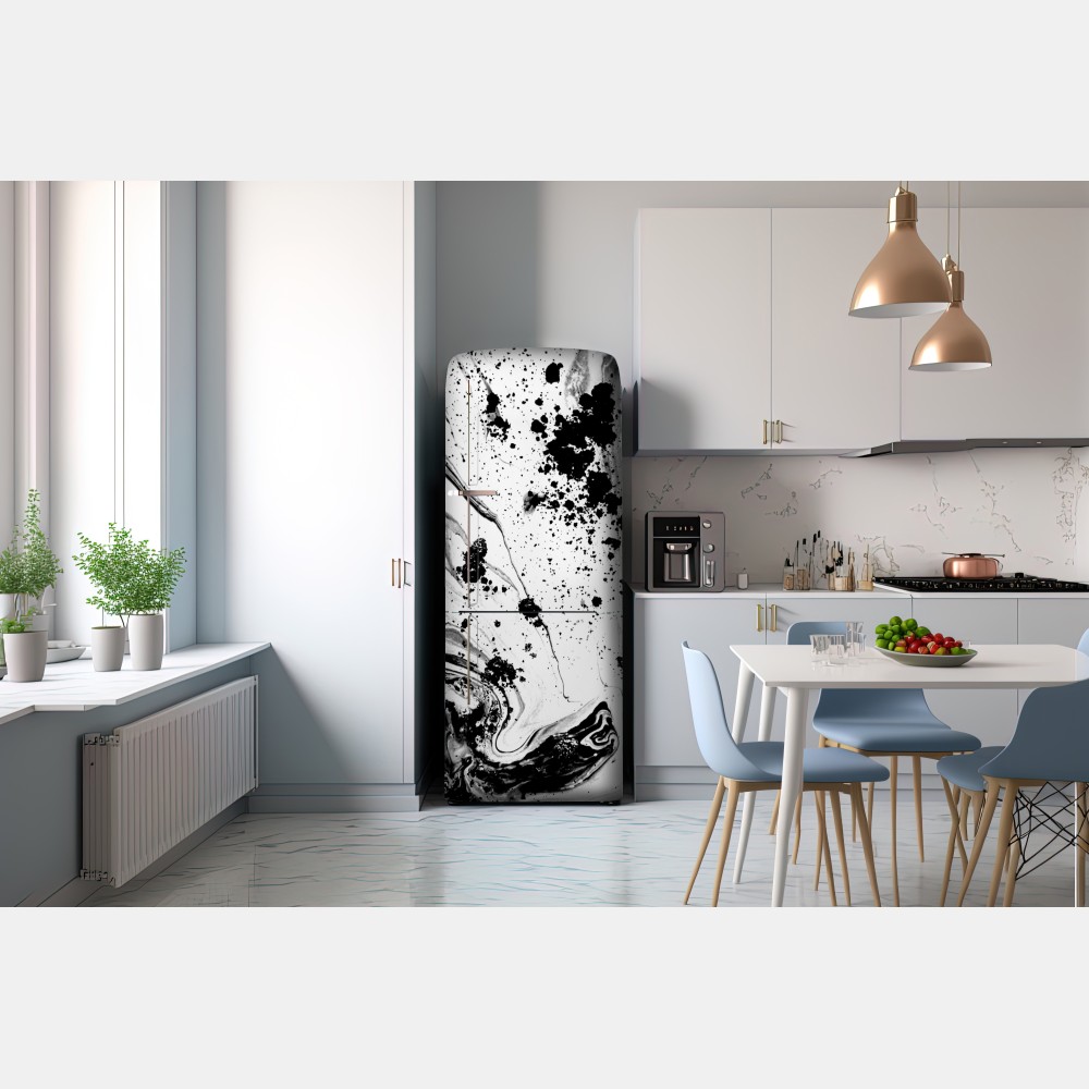 Naklejka na lodówkę monochromatyczny marmur atramentowy abstrakcja – Wallissimo® Naklejka na lodówkę monochromatyczny marmur atramentowy abstrakcja – Wallissimo®