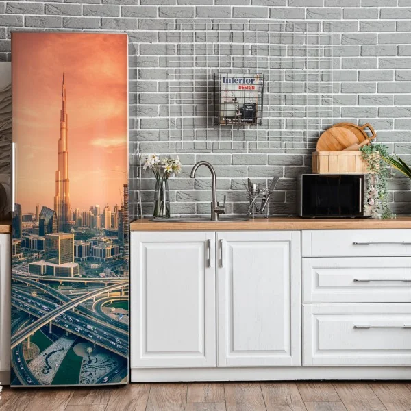 Naklejka na lodówkę delikatny rozproszony wzór kwiatowy na głębokim turkusie – Wallissimo®