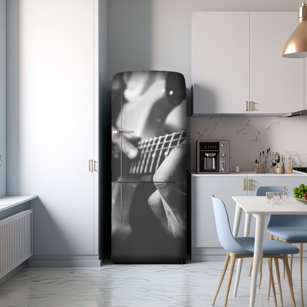 Naklejka na lodówkę monochromatyczne zbliżenie gitary – Wallissimo® Naklejka na lodówkę monochromatyczne zbliżenie gitary – Wallissimo®