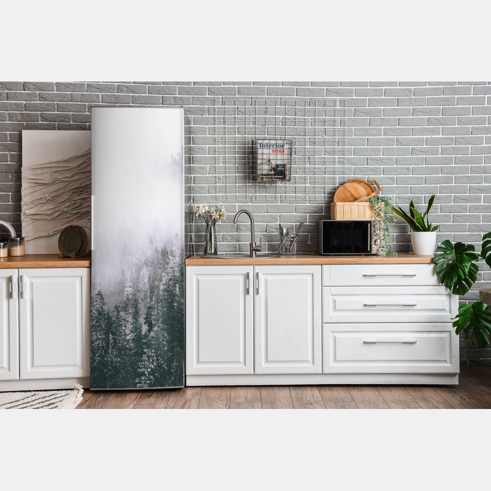Naklejka na lodówkę mglisty las iglasty – Wallissimo® Naklejka na lodówkę mglisty las iglasty – Wallissimo®