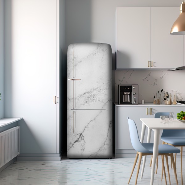Naklejka na lodówkę biała tekstura marmuru z szarymi żyłkami – Wallissimo® Naklejka na lodówkę biała tekstura marmuru z szarymi żyłkami – Wallissimo®