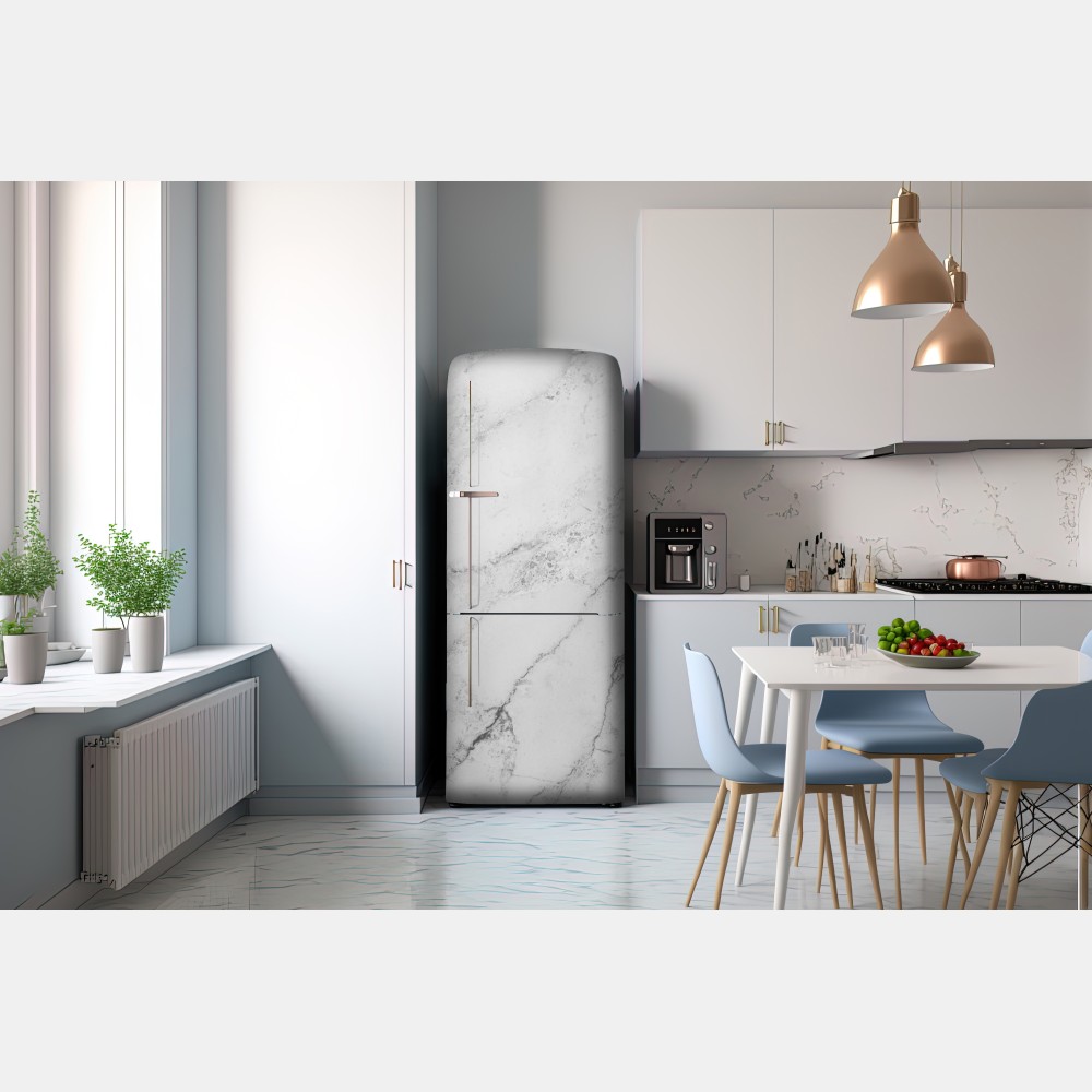 Naklejka na lodówkę biała tekstura marmuru z szarymi żyłkami – Wallissimo® Naklejka na lodówkę biała tekstura marmuru z szarymi żyłkami – Wallissimo®
