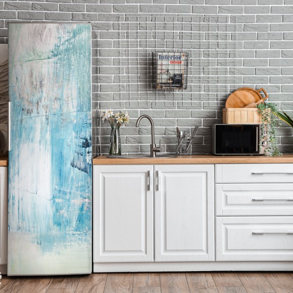 Naklejka na lodówkę turkusowy wzór łusek z złotymi detalami – Wallissimo®