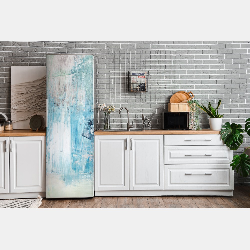 Naklejka na lodówkę turkusowa abstrakcyjna faktura olejna – Wallissimo® Naklejka na lodówkę turkusowa abstrakcyjna faktura olejna – Wallissimo®