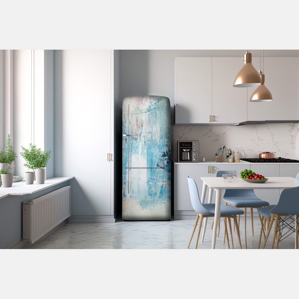 Naklejka na lodówkę turkusowa abstrakcyjna faktura olejna – Wallissimo® Naklejka na lodówkę turkusowa abstrakcyjna faktura olejna – Wallissimo®