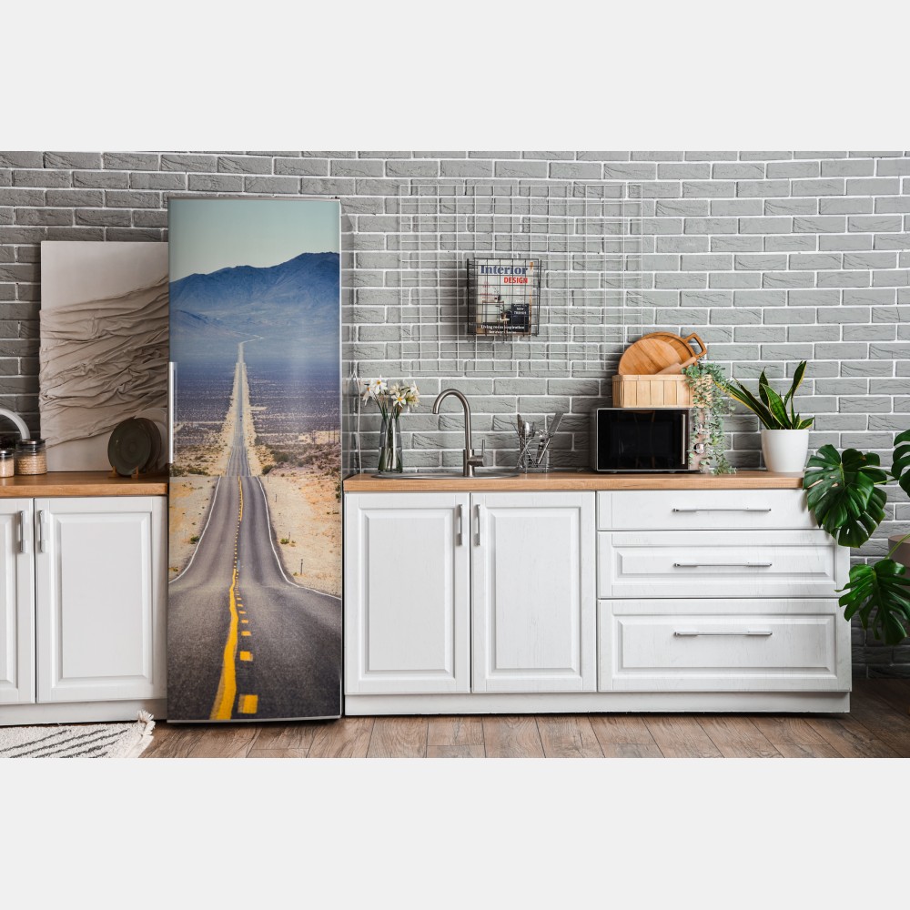 Naklejka na lodówkę niekończąca się droga przez pustynię do gór – Wallissimo® Naklejka na lodówkę niekończąca się droga przez pustynię do gór – Wallissimo®
