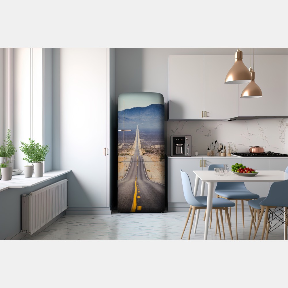 Naklejka na lodówkę niekończąca się droga przez pustynię do gór – Wallissimo® Naklejka na lodówkę niekończąca się droga przez pustynię do gór – Wallissimo®