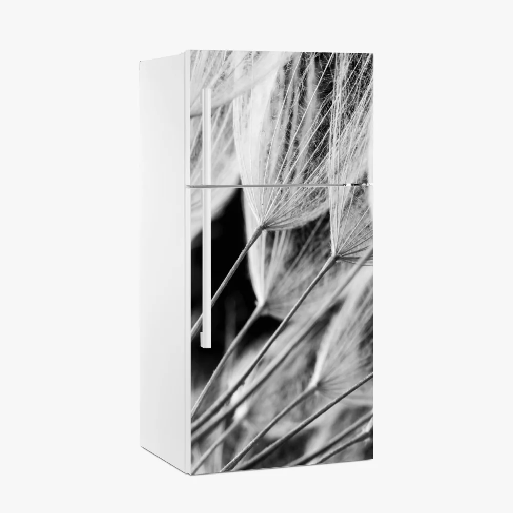 Naklejka na lodówkę delikatne zbliżenie nasion dmuchawca czarno-białe – Wallissimo® Naklejka na lodówkę delikatne zbliżenie nasion dmuchawca czarno-białe – Wallissimo®