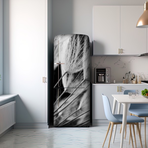 Naklejka na lodówkę delikatne zbliżenie nasion dmuchawca czarno-białe – Wallissimo® Naklejka na lodówkę delikatne zbliżenie nasion dmuchawca czarno-białe – Wallissimo®