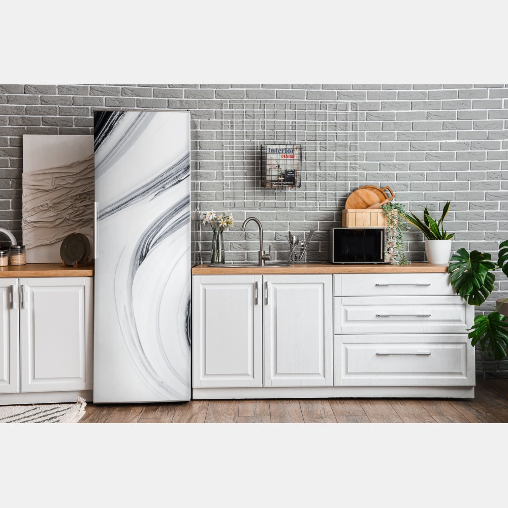 Naklejka na lodówkę monochromatyczne marmurowe wiry – Wallissimo® Naklejka na lodówkę monochromatyczne marmurowe wiry – Wallissimo®