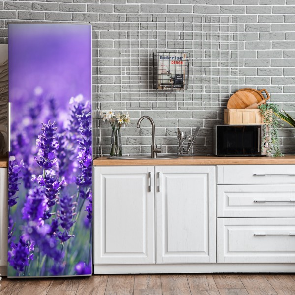 Naklejka na lodówkę odważna geometryczna elewacja w pomarańczy i turkusie – Wallissimo®