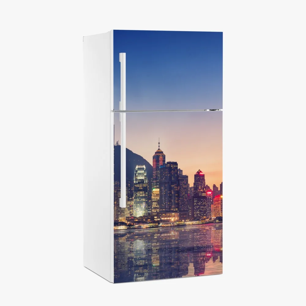 Naklejka na lodówkę Hongkong panorama miasta o zmierzchu – Wallissimo® Naklejka na lodówkę Hongkong panorama miasta o zmierzchu – Wallissimo®