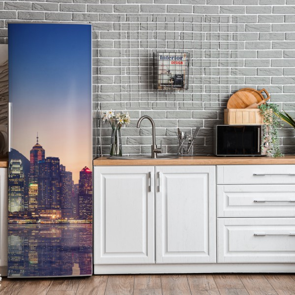 Naklejka na lodówkę beżowa tekstura marmuru z białymi żyłami – Wallissimo®