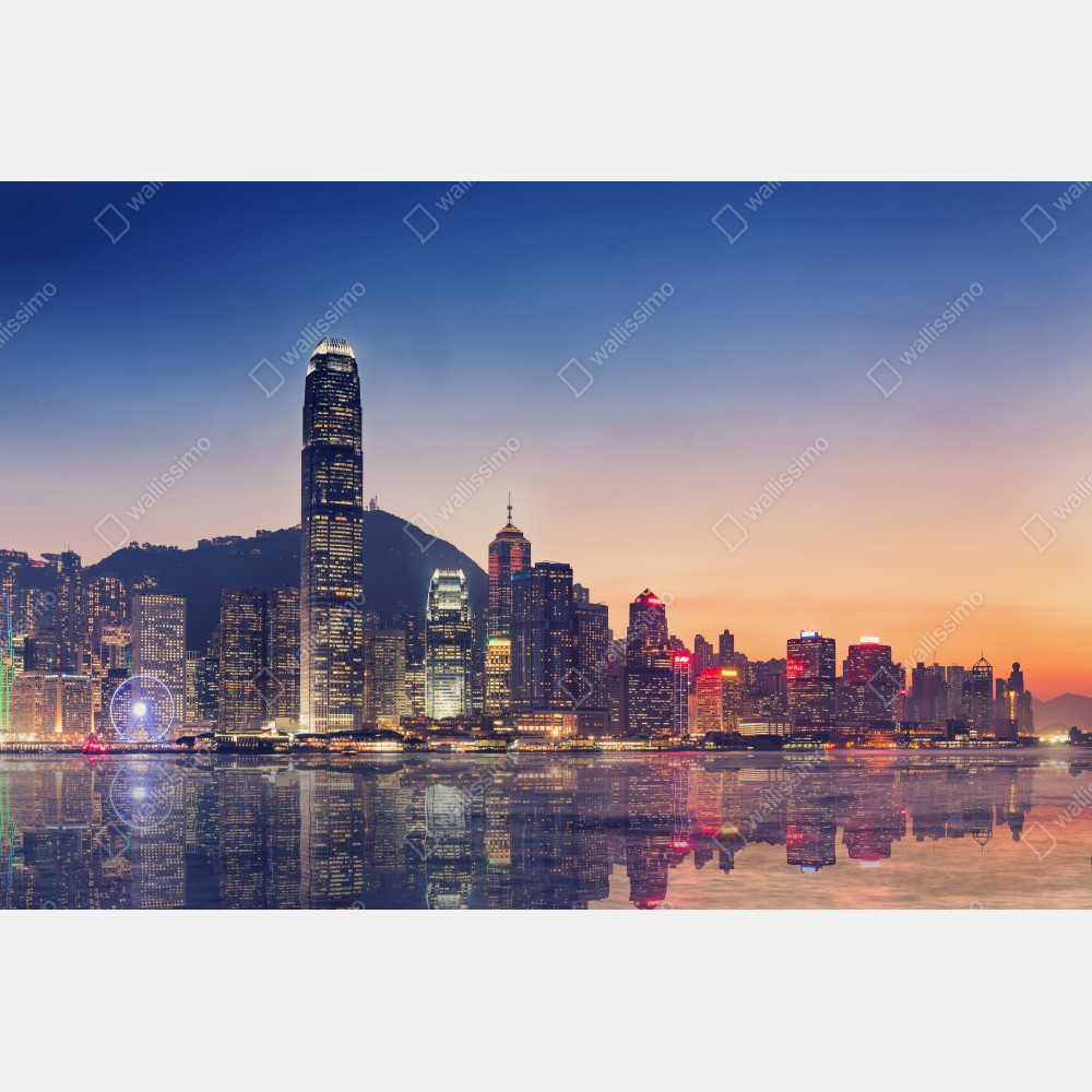 Naklejka na lodówkę Hongkong panorama miasta o zmierzchu – Wallissimo® Naklejka na lodówkę Hongkong panorama miasta o zmierzchu – Wallissimo®