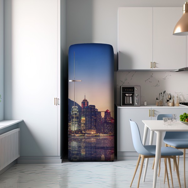 Naklejka na lodówkę Hongkong panorama miasta o zmierzchu – Wallissimo® Naklejka na lodówkę Hongkong panorama miasta o zmierzchu – Wallissimo®