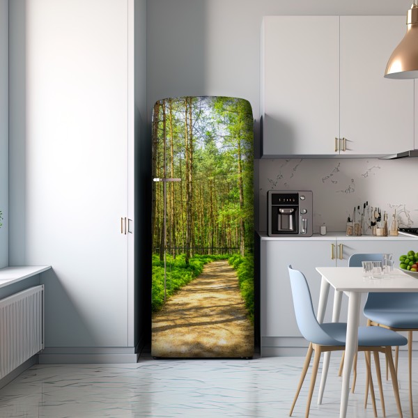 Naklejka na lodówkę słoneczna leśna ścieżka wśród sosen – Wallissimo® Naklejka na lodówkę słoneczna leśna ścieżka wśród sosen – Wallissimo®