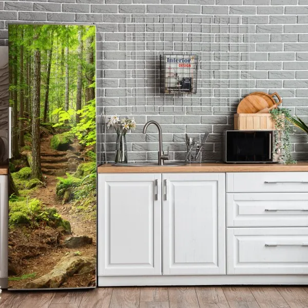 Naklejka na lodówkę beżowa tekstura marmuru z białymi żyłami – Wallissimo®