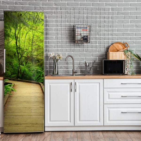 Naklejka na lodówkę spokojna zielona kładka leśna – Wallissimo® Naklejka na lodówkę spokojna zielona kładka leśna – Wallissimo®