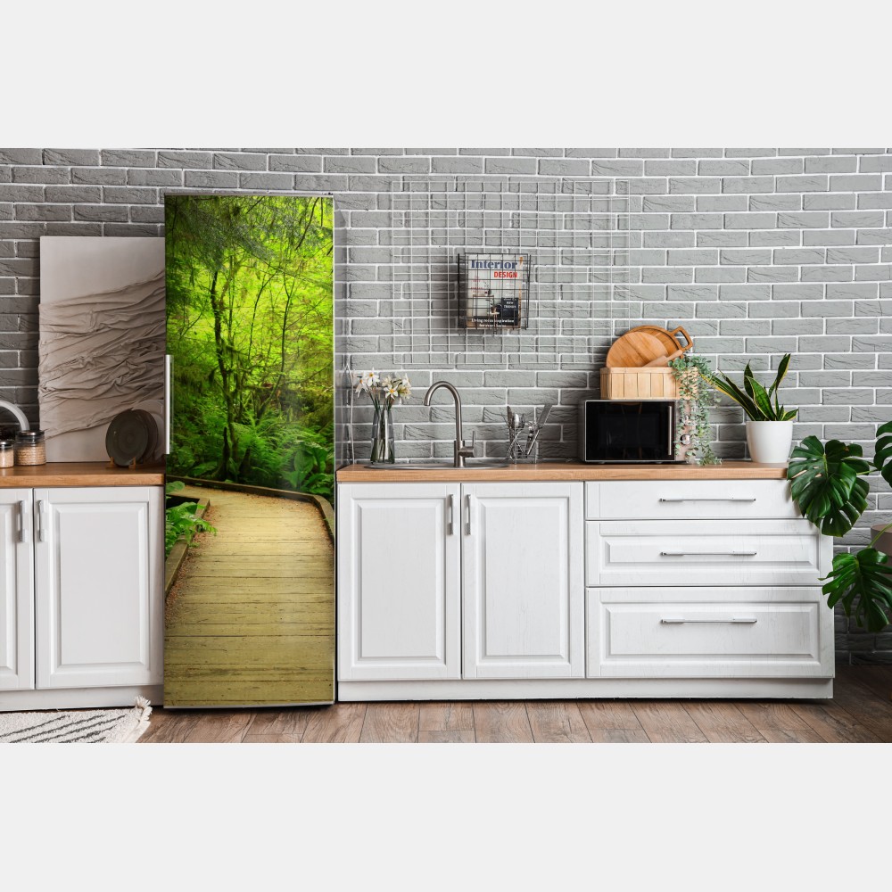 Naklejka na lodówkę spokojna zielona kładka leśna – Wallissimo® Naklejka na lodówkę spokojna zielona kładka leśna – Wallissimo®