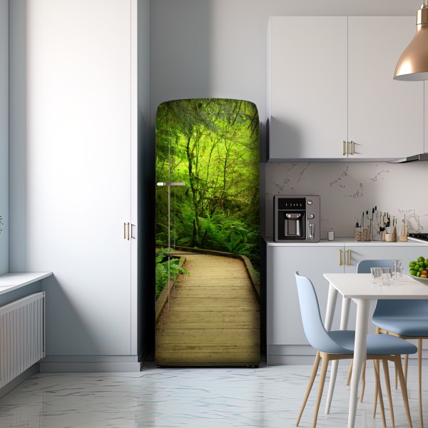 Naklejka na lodówkę spokojna zielona kładka leśna – Wallissimo® Naklejka na lodówkę spokojna zielona kładka leśna – Wallissimo®