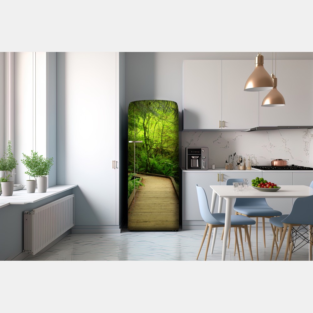Naklejka na lodówkę spokojna zielona kładka leśna – Wallissimo® Naklejka na lodówkę spokojna zielona kładka leśna – Wallissimo®