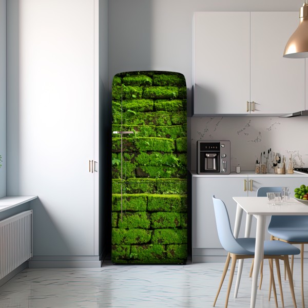 Naklejka na lodówkę ściana z mchem na ceglanej strukturze – Wallissimo® Naklejka na lodówkę ściana z mchem na ceglanej strukturze – Wallissimo®